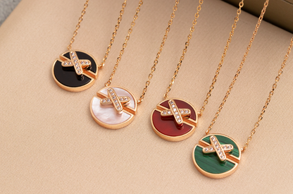 [✨ROSE💎]JEUX DE PINK GOLD DIAMOND NECKLACE