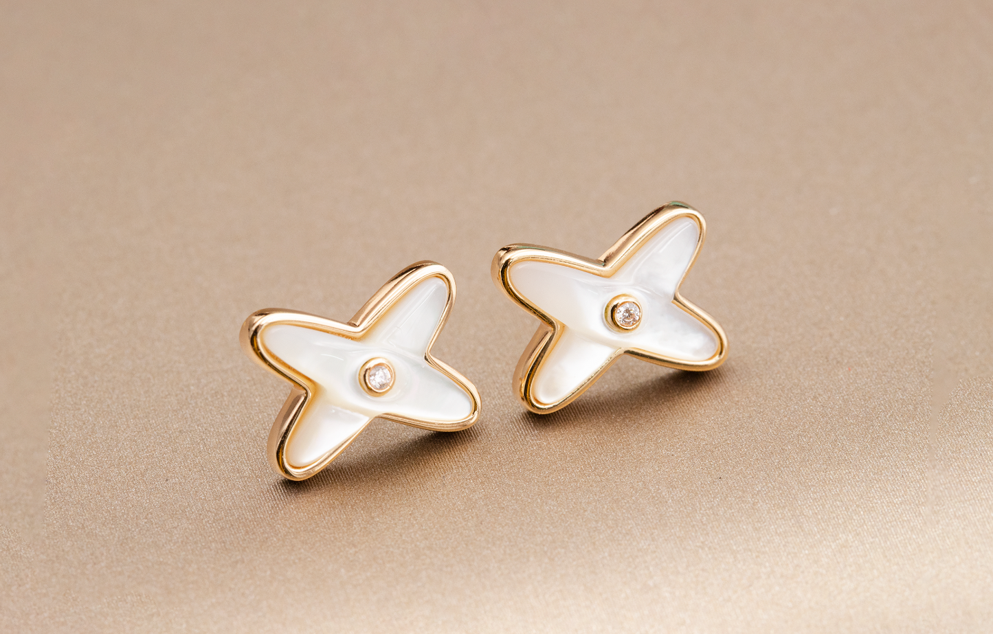[✨ROSE💎]JEUX DE WHITE MOP ROSE GOLD DIAMOND EARRINGS