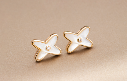 [✨ROSE💎]JEUX DE WHITE MOP PINK GOLD DIAMOND EARRINGS