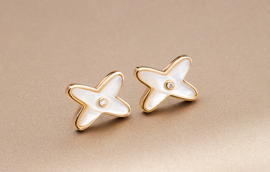 [✨ROSE💎]JEUX DE WHITE MOP PINK GOLD DIAMOND EARRINGS