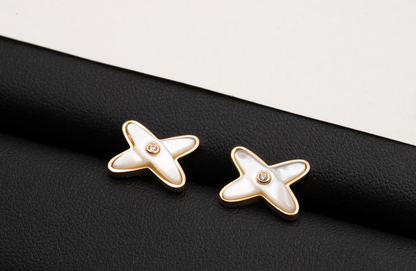 [✨ROSE💎]JEUX DE WHITE MOP ROSE GOLD DIAMOND EARRINGS