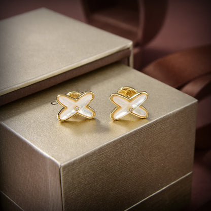 [✨ROSE💎]JEUX DE WHITE MOP GOLD DIAMOND EARRINGS