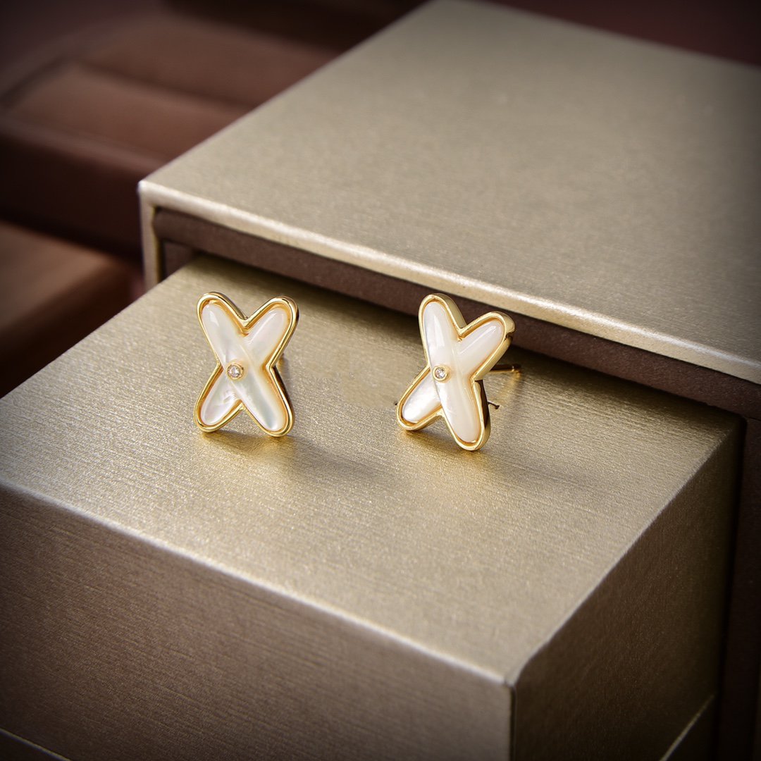 [✨ROSE💎]JEUX DE WHITE MOP GOLD DIAMOND EARRINGS