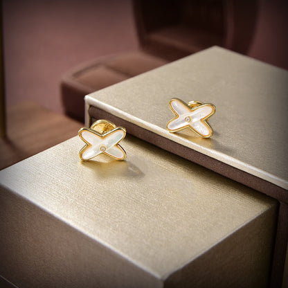 [✨ROSE💎]JEUX DE WHITE MOP GOLD DIAMOND EARRINGS