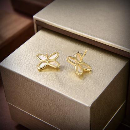 [✨ROSE💎]JEUX DE WHITE MOP GOLD DIAMOND EARRINGS
