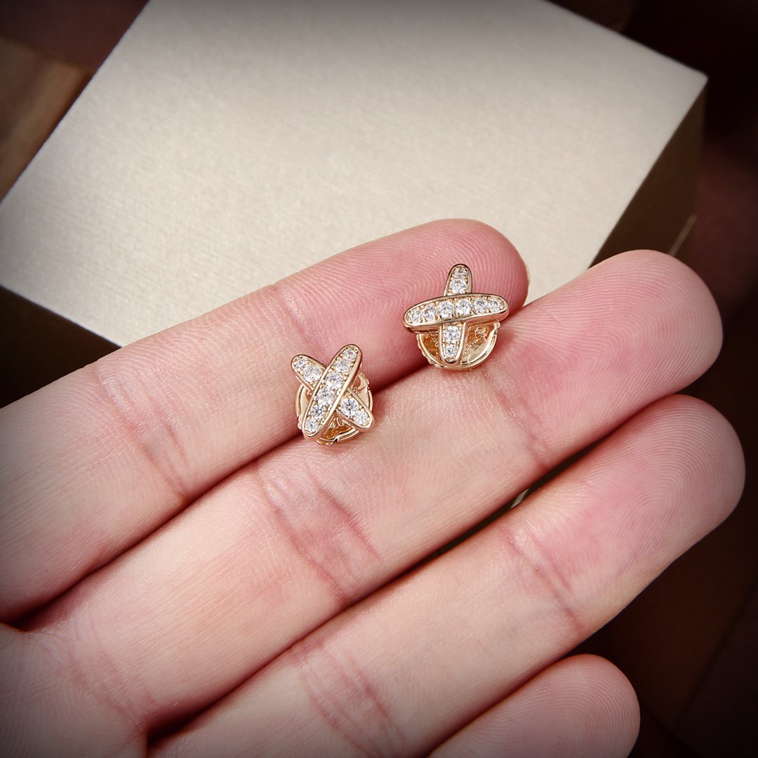 [✨ROSE💎]JEUX DE GOLD DIAMOND EARRINGS