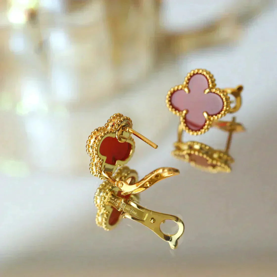 [✨ROSE💎]CLOVER MEDIUM 1 MOTIFS CARNELIAN  EARRINGS