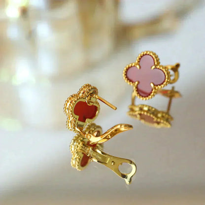 [✨ROSE💎]CLOVER MEDIUM 1 MOTIFS CARNELIAN  EARRINGS