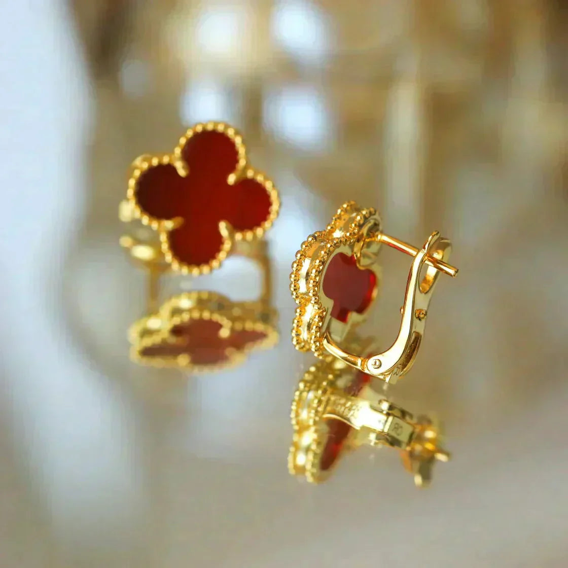 [✨ROSE💎]CLOVER MEDIUM 1 MOTIFS CARNELIAN  EARRINGS