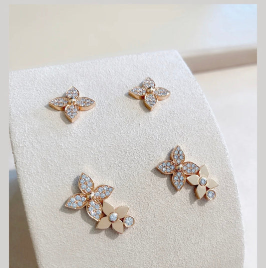 [✨ROSE💎]STAR BLOSSOM STUD EARRINGS PINK GOLD DIAMONDS