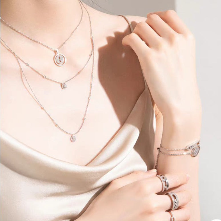 [✨ROSE💎]LUCKY MOVER PM PAVED NECKLACE