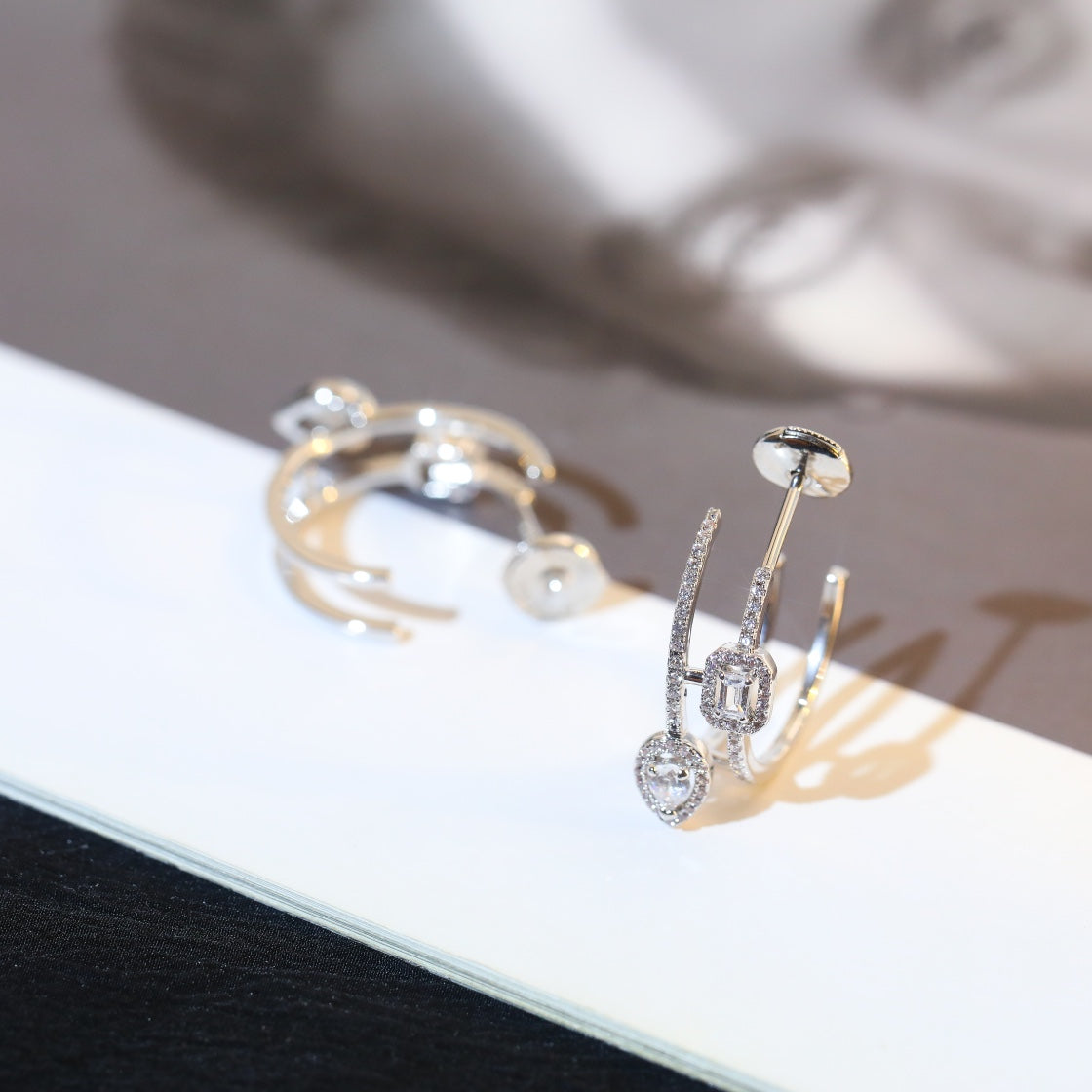 [✨ROSE💎]CREOLES MY TWIN 2 RANGS SILVER DIAMOND EARRINGS