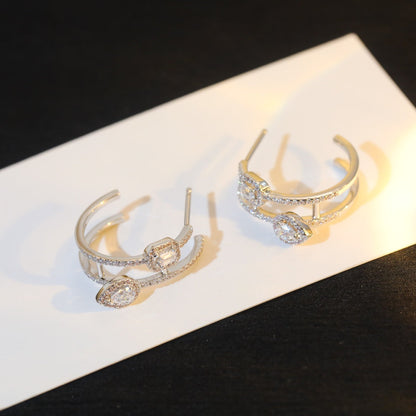 [✨ROSE💎]CREOLES MY TWIN 2 RANGS SILVER DIAMOND EARRINGS