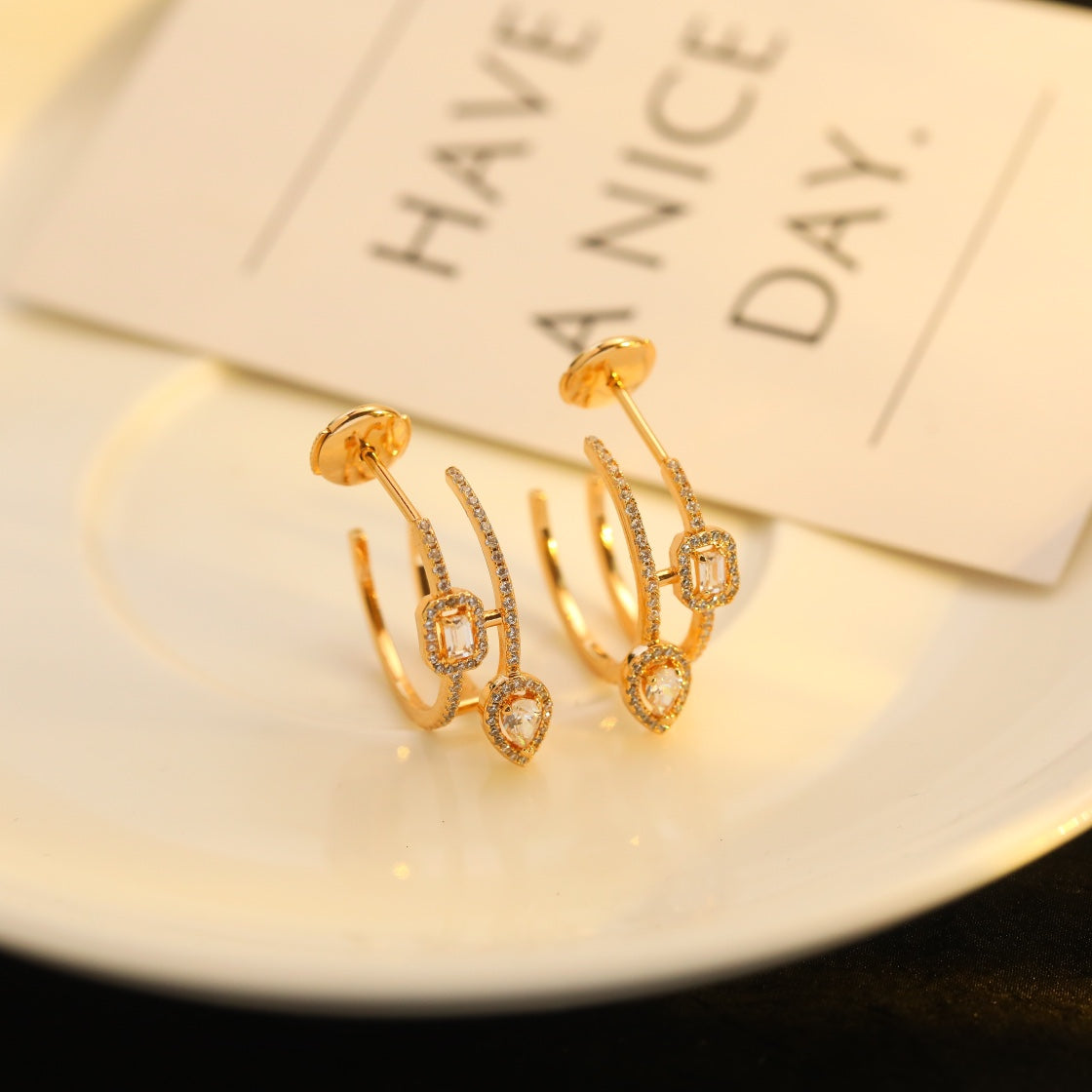 [✨ROSE💎]CREOLES MY TWIN 2 RANGS SILVER DIAMOND EARRINGS