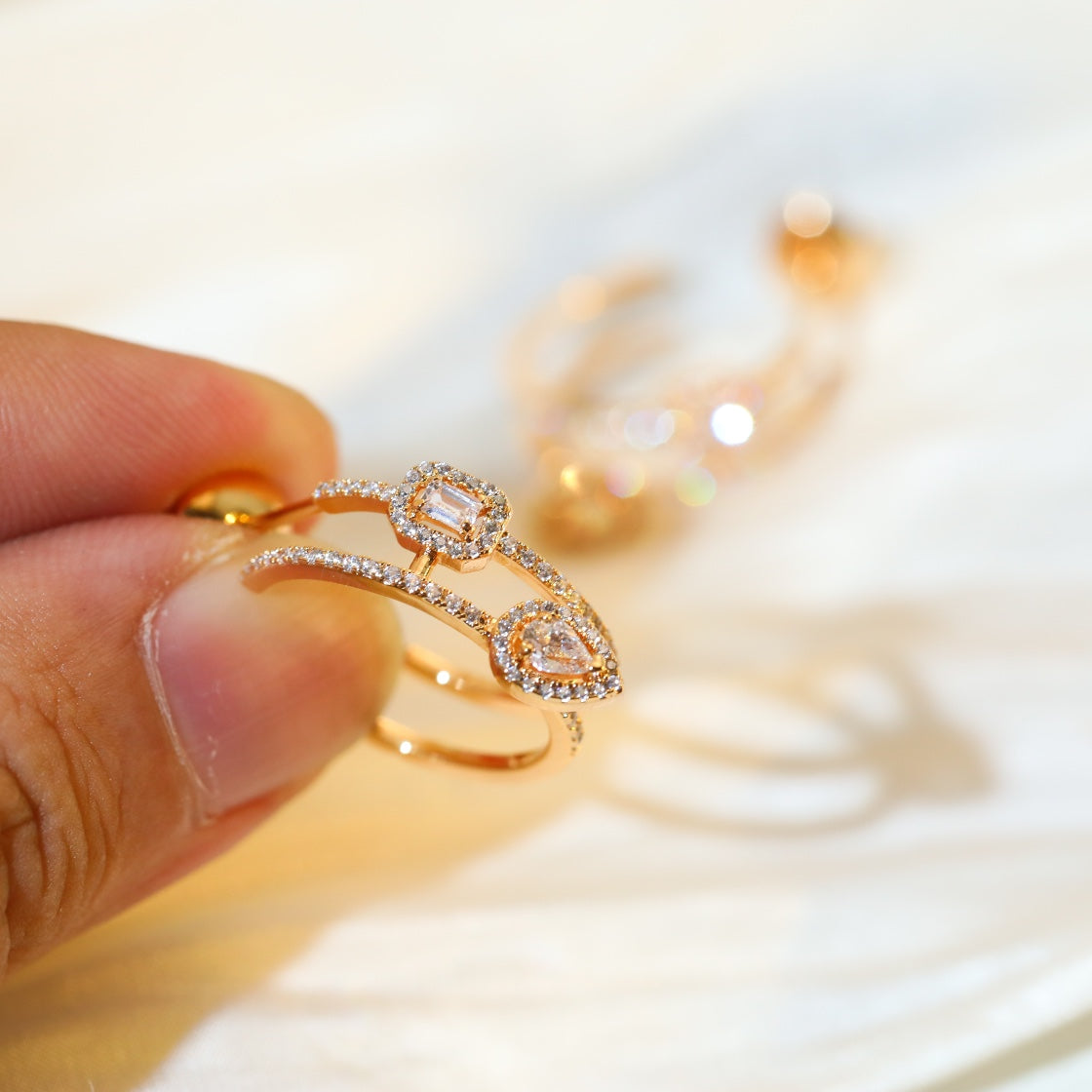 [✨ROSE💎]CREOLES MY TWIN 2 RANGS SILVER DIAMOND EARRINGS