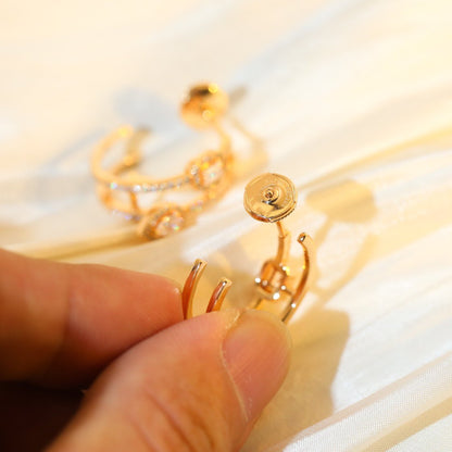 [✨ROSE💎]CREOLES MY TWIN 2 RANGS SILVER DIAMOND EARRINGS