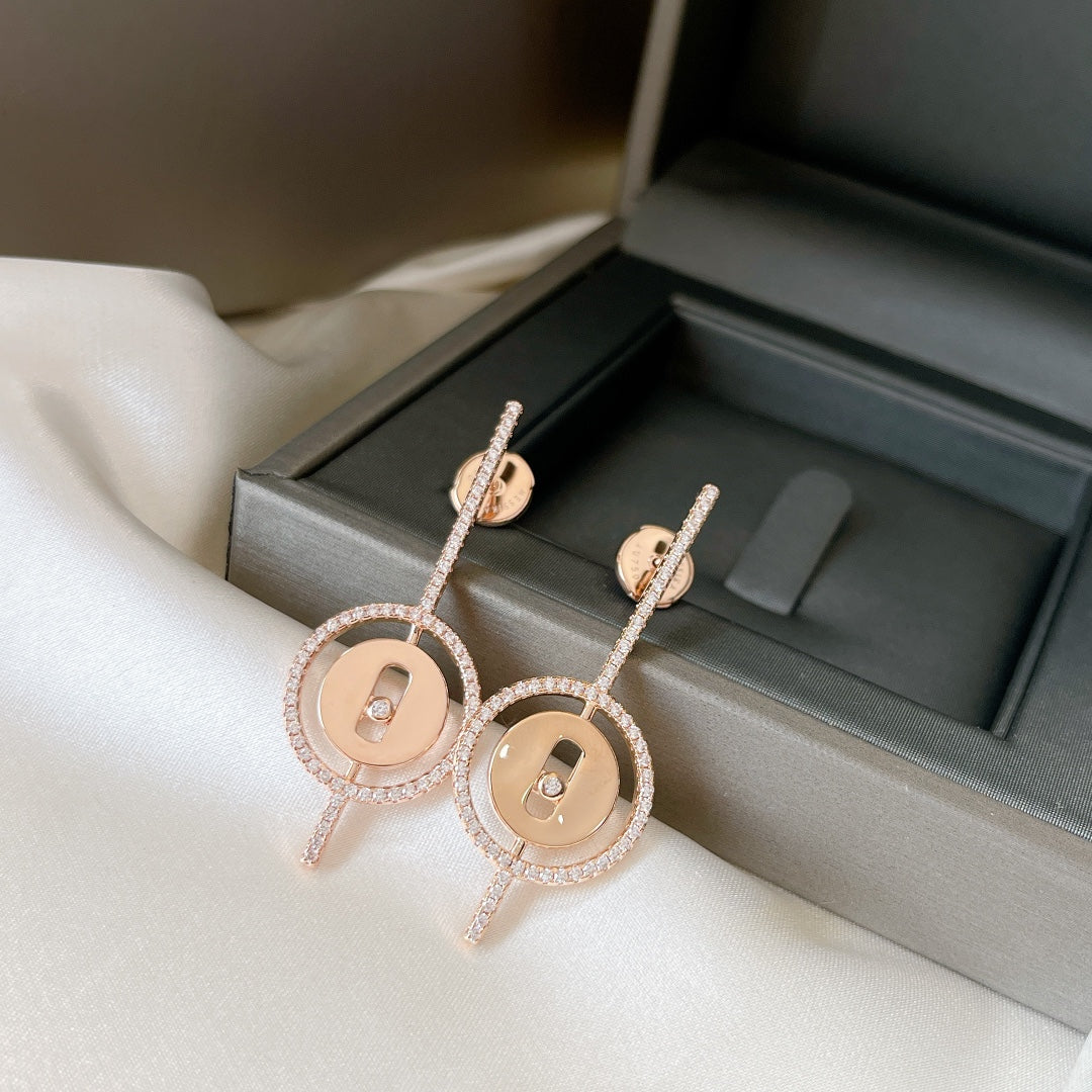 [✨ROSE💎]LUCKY MOVE ARROW PINK GOLD DIAMOND EARRINGS