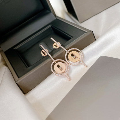 [✨ROSE💎]LUCKY MOVE ARROW PINK GOLD DIAMOND EARRINGS