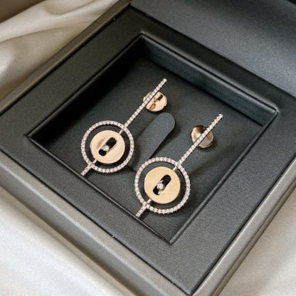 [✨ROSE💎]LUCKY MOVE ARROW PINK GOLD DIAMOND EARRINGS