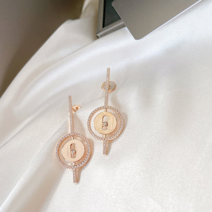 [✨ROSE💎]LUCKY MOVE ARROW PINK GOLD DIAMOND EARRINGS