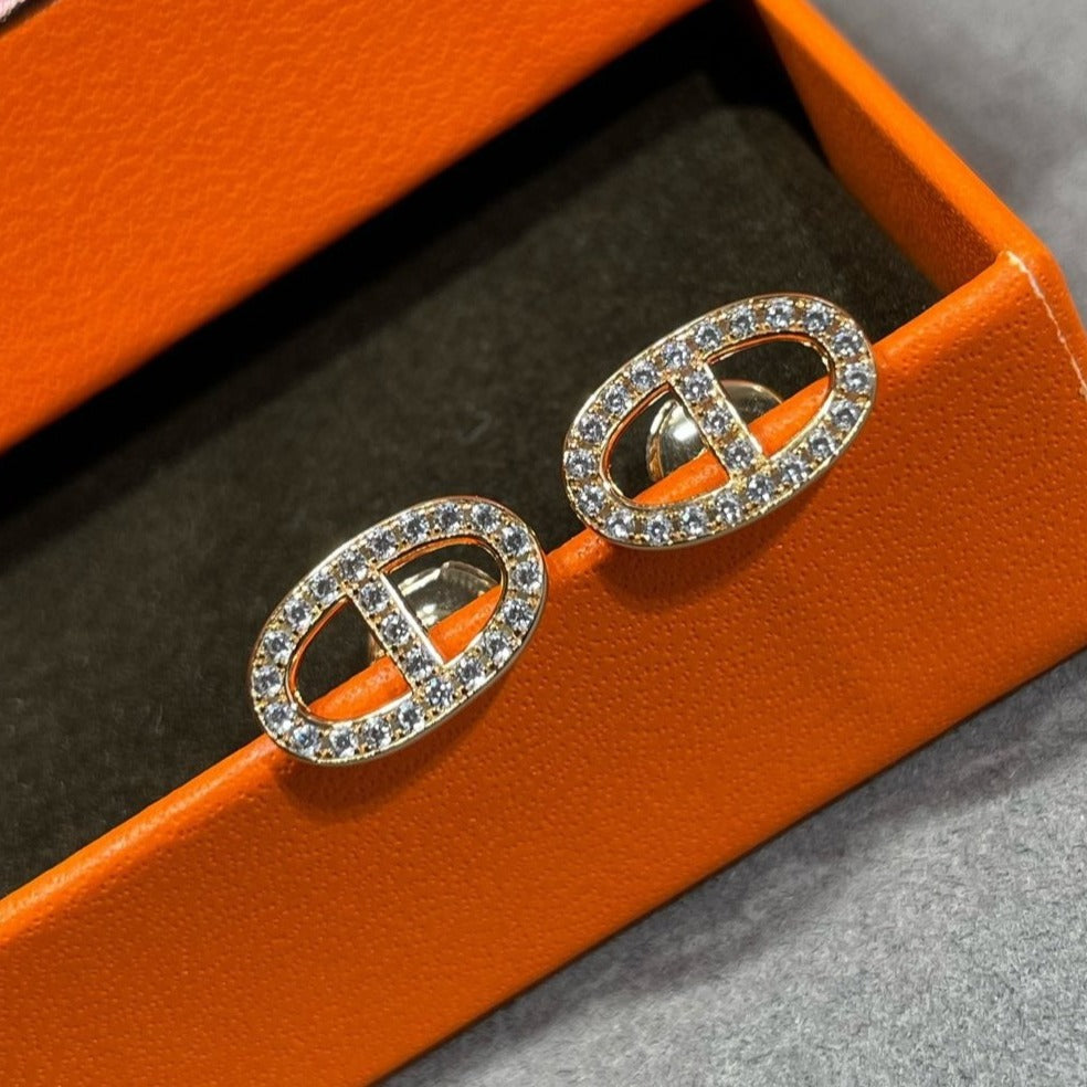 [✨ROSE💎]HM FULL DIAMOND PIG NOSE STUD EARRINGS