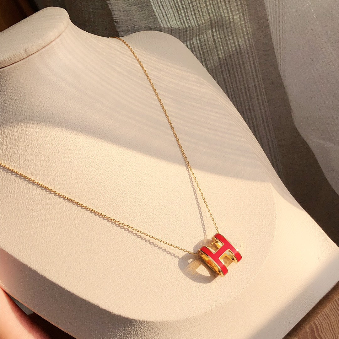 [✨ROSE💎]HM CLIC RED ENAMEL GOLD NECKLACE