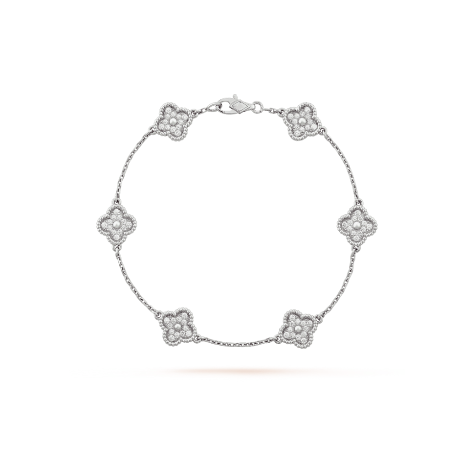 [✨ROSE💎]CLOVER 6 MOTIF SILVER DIAMOND BRACELET