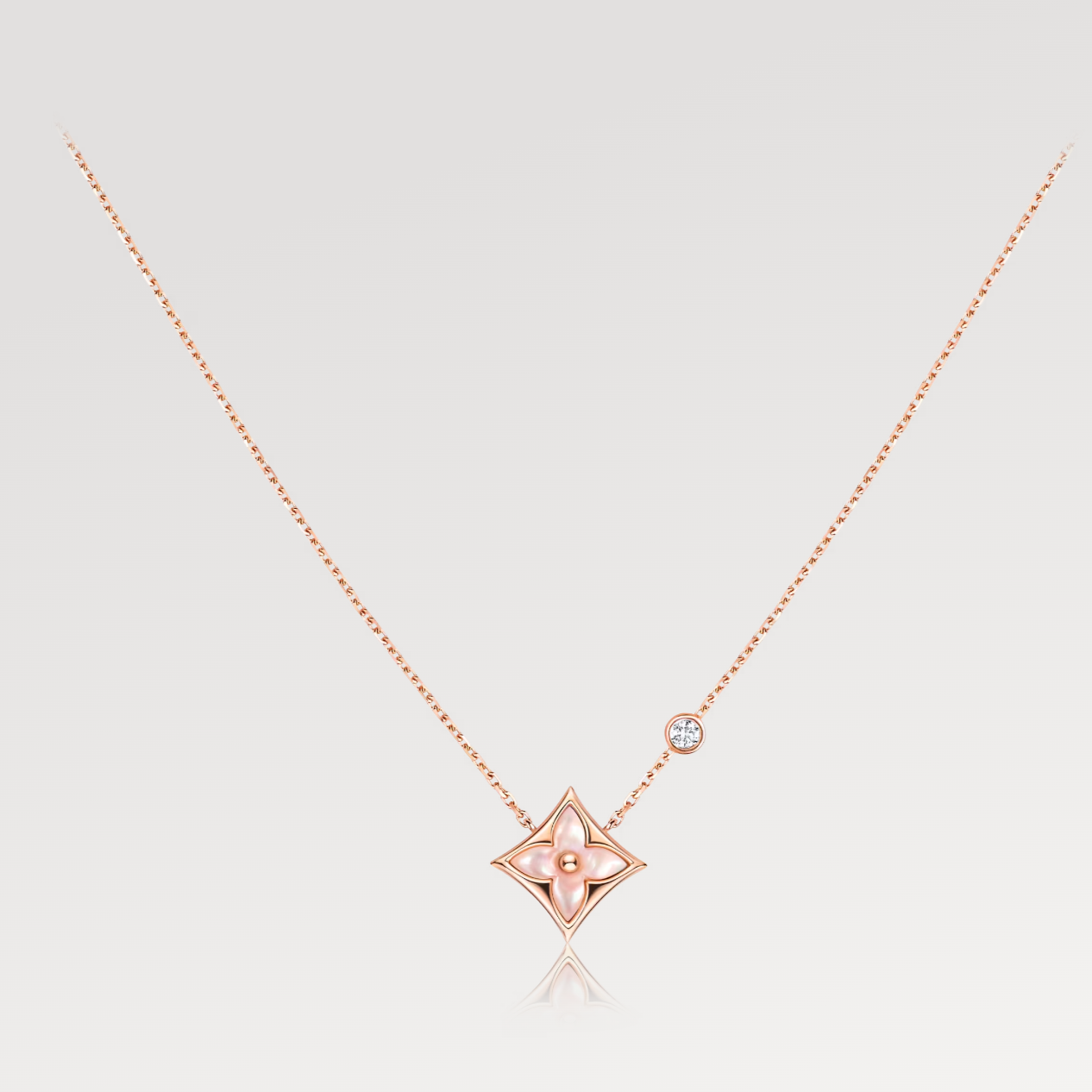 [✨ROSE💎]STAR PINK MOP 1 DIAMOND PINK GOLD NECKLACE