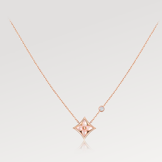 [✨ROSE💎]STAR PINK MOP 1 DIAMOND PINK GOLD NECKLACE