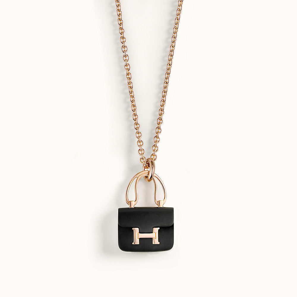 [✨ROSE💎]CONSTANCE BLACK PEDANT PINK GOLD NECKLACE