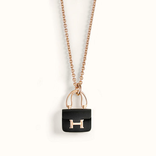 [✨ROSE💎]CONSTANCE BLACK PEDANT PINK GOLD NECKLACE