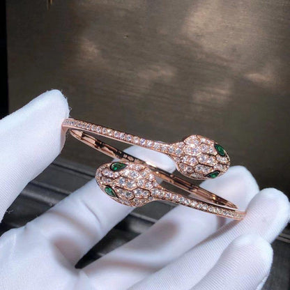 [✨ROSE💎]SERPENTI BRACELET PINK GOLD MALACHITE DIAMOND DOUBLE SNAKE