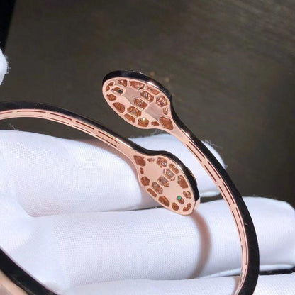 [✨ROSE💎]SERPENTI BRACELET PINK GOLD MALACHITE DIAMOND DOUBLE SNAKE