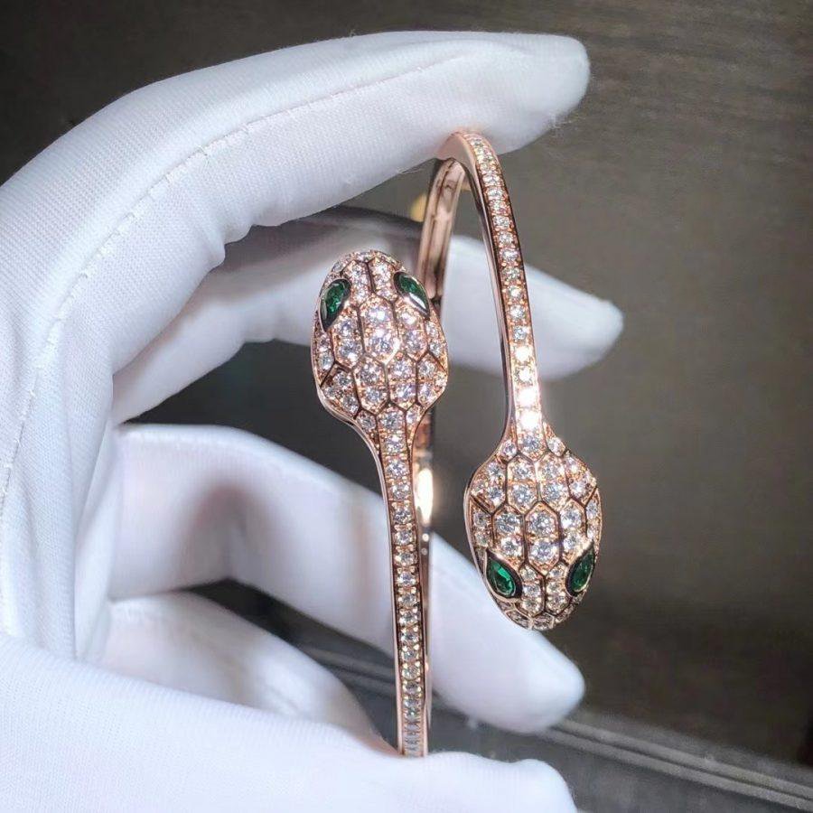 [✨ROSE💎]SERPENTI BRACELET PINK GOLD MALACHITE DIAMOND DOUBLE SNAKE