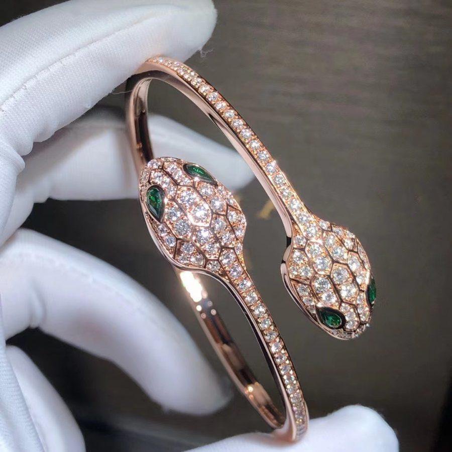 [✨ROSE💎]SERPENTI BRACELET PINK GOLD MALACHITE DIAMOND DOUBLE SNAKE