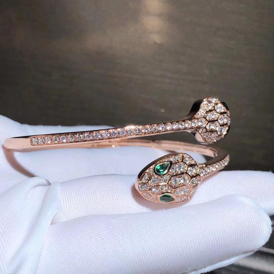 [✨ROSE💎]SERPENTI BRACELET PINK GOLD MALACHITE DIAMOND DOUBLE SNAKE