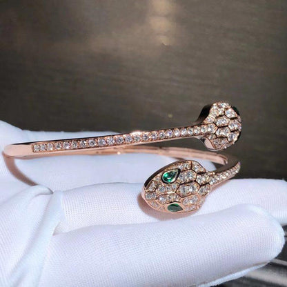 [✨ROSE💎]SERPENTI BRACELET PINK GOLD MALACHITE DIAMOND DOUBLE SNAKE