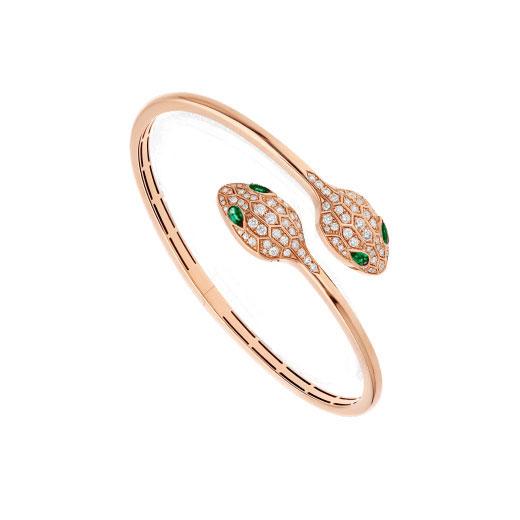 [✨ROSE💎]SERPENTI BRACELET PINK GOLD MALACHITE DIAMOND DOUBLE SNAKE