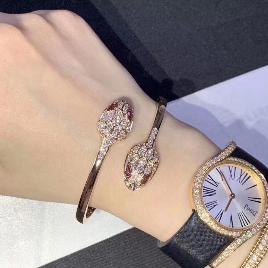 [✨ROSE💎]SERPENTI BRACELET PINK GOLD DIAMOND DOUBLE SNAKE