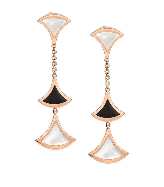 [✨ROSE💎]DREAM EARRINGS 3 MOTIFS ONYX MOP PINK GOLD