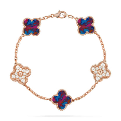 [✨ROSE💎]CLOVER 5 MOTIF COLOR GEMSTONES BRACELET COLLECTION