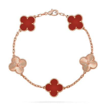 [✨ROSE💎] CLOVER 5 MOTIF RED CORNELIAN BRACELET COLLECTION