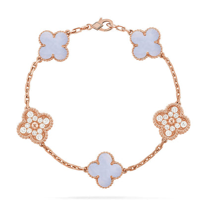 [✨ROSE💎] CLOVER 5 MOTIF PURPLE CHALCEDONY BRACELET COLLECTION