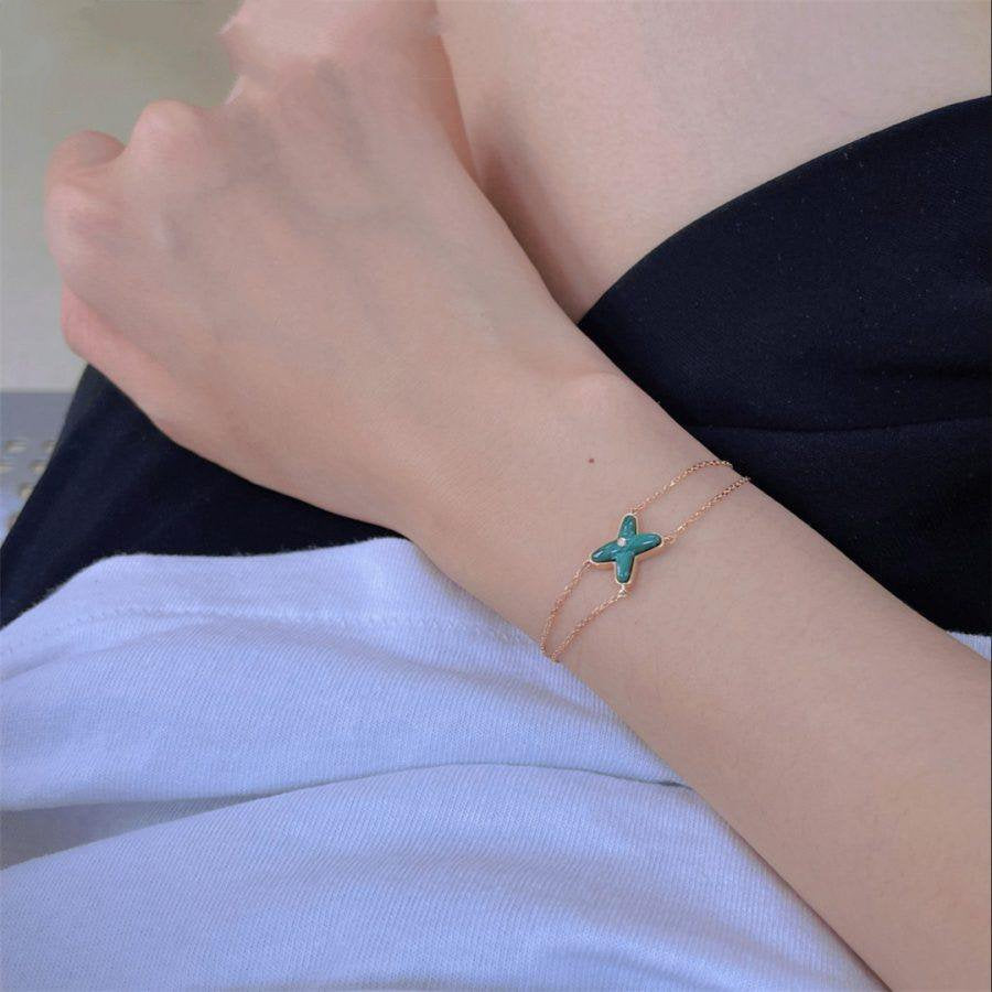 [✨ROSE💎]JEUX BRACELET MALACHITE PINK GOLD 1 DIAMOND