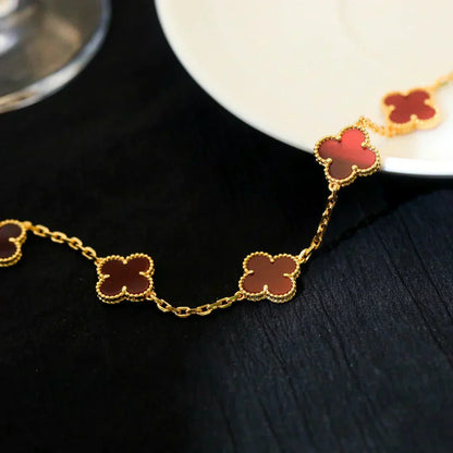 [✨ROSE💎] CLOVER 5 MOTIF RED CORNELIAN BRACELET COLLECTION