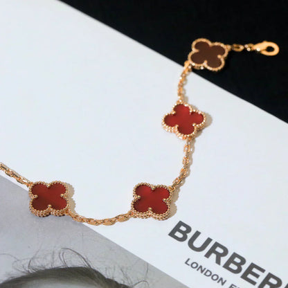 [✨ROSE💎] CLOVER 5 MOTIF RED CORNELIAN BRACELET COLLECTION