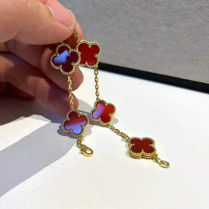 [✨ROSE💎] CLOVER 5 MOTIF RED CORNELIAN BRACELET COLLECTION