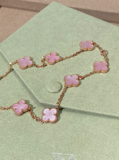 [✨ROSE💎 Jewellery] Pink Necklace with Ten Clover Designs