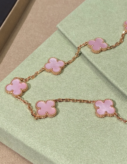 [✨ROSE💎 Jewellery] Pink Necklace with Ten Clover Designs