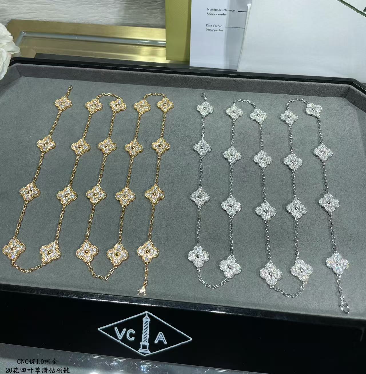 [✨ROSE💎]CLOVER 20 MOTIFS FULL-DIAMOND NECKLACE
